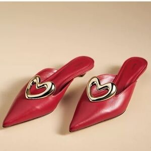 Anthropologie Red Heart Accent Mules